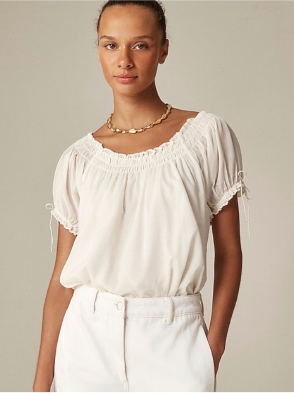 J. Crew Smocked Ruffle Trim Top in Cotton Voile